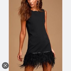 Lulus feather trim shift dress size small